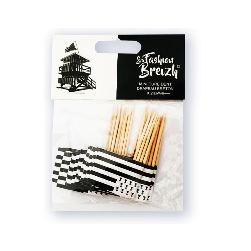 Cure-dent - Mini pique avec petit drapeau breton - En bois - Apéro - Bretagne
