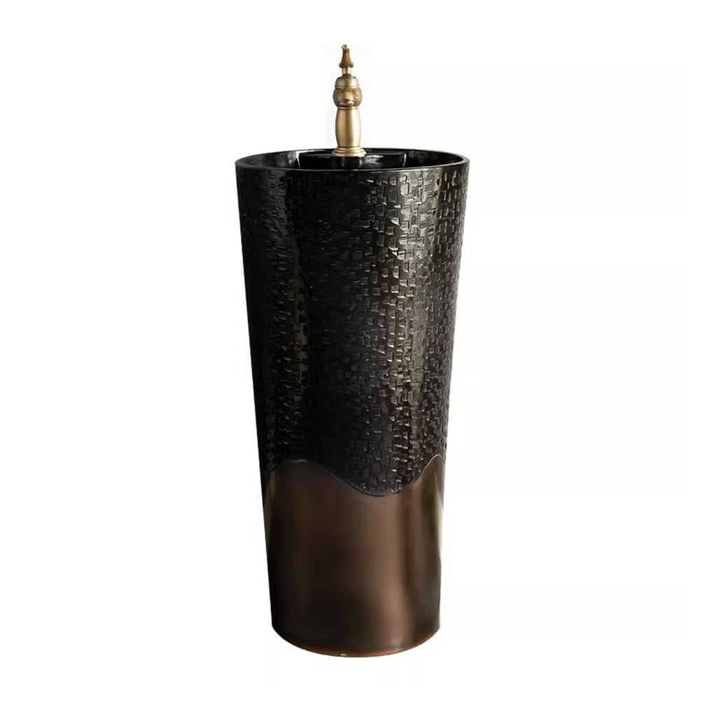 AYCDL Pedestal Sink Courtyard Black Column Wash Basin Household Floor-Standing Ceramic Wash Basin Bathroom Pedestal Sink