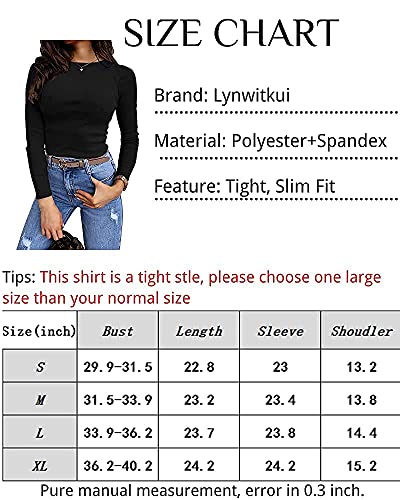 Lynwitkui Women's Long Sleeve Stretch Slim Fitted Ribbed T-Shirt Blouse Cut Out Solid Basic Tops Black #TOP3