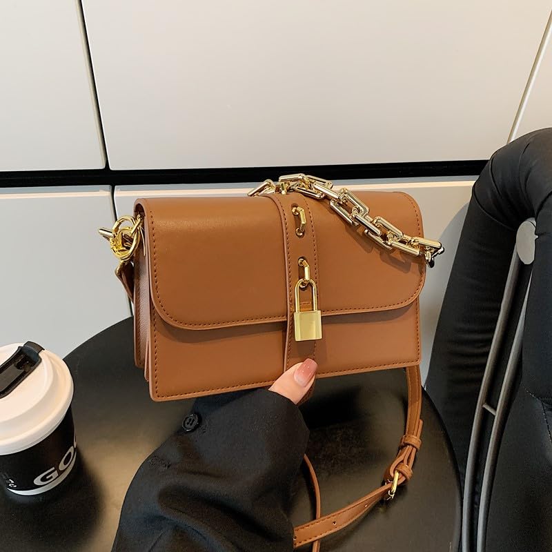 PU Leather All-Match Shoulder Bag with Chain Simple Flap Bag Solid Color Versatile Crossbody Bag Travel Shopping Work Handbag2