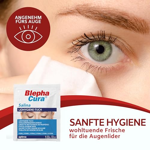 BlephaCura Salina 20x Tücher zur Augenreinigung und Lidhygiene, 100% Viskose, sterile befeuchtete Einmaltücher, Augen-Reinigungspads zur Augenpflege