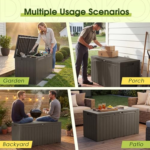 Image of Devoko 100 Gallon Outdoor Storage Box, Waterproof Deck Box Lockable