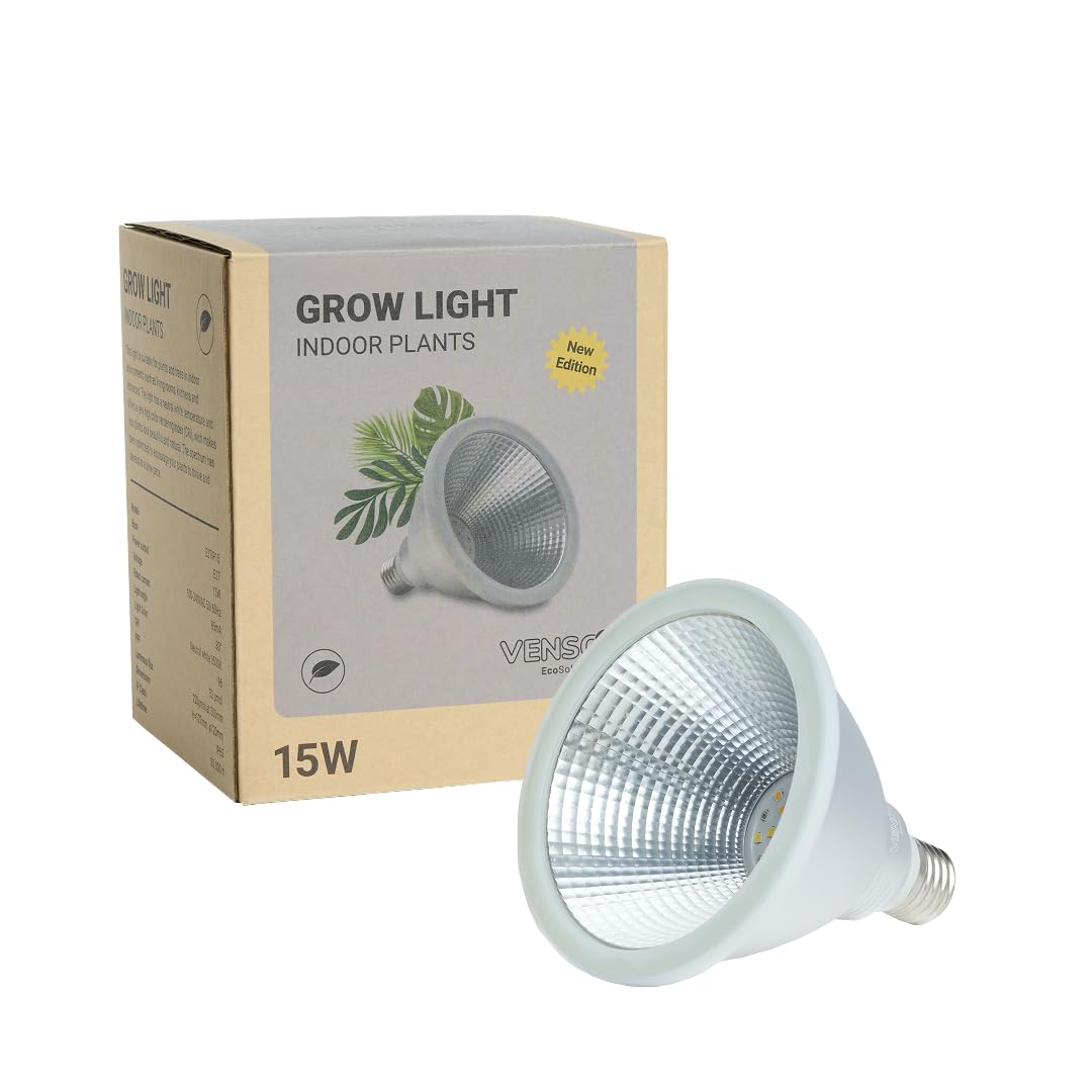 Venso EcoSolutions Growlight Indoor plants LED E27 Pflanzenlampe, Vollspektrum, 15W Pflanzen Lampe, Venso Ecosolutions, verbesserte Photosynthese, höhere Chlorophyllbildung, Venso Pflanzenlampe Weiß