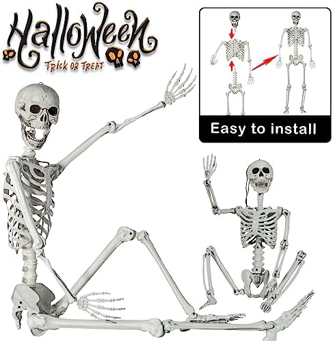 51bLVl0Z+RL._AC_ SUNREEK 2 Set Moving Halloween Skeleton - Full Body Skeleton Bones with Movable Joints for Halloween Decoration, Scary Scene, Party Decoration (1.6m & 0.9m)