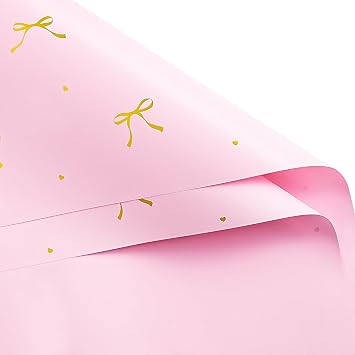 WRAPAHOLIC 20 Sheets Flower Wrapping Paper - 22.4 x 22.4 inch Pink Bow Water-Resistant Floral Bouquet Wrapping Paper, Florist Supplies Packaging for Wedding Birthday Gift DIY