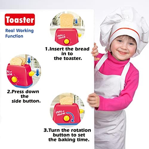 Kids Children 3 in 1 Pretend Play Kitchen Appliance Toy Mixer & Toaster & Juicer with Pretend Food fruits and Cup Real Working Sound Light Effect for Kids (Set of 3- All)