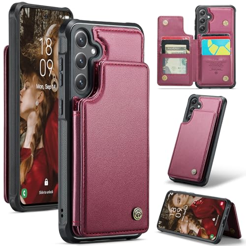 Kowauri for Samsung Galaxy S25 FE Case, PU Leather Wallet Case for Women Men with RFID Blocking Card Holder Slot Magnetic Closure Shockproof Protective Phone Cover for Samsung Galaxy S25 FE (Red) - image 1