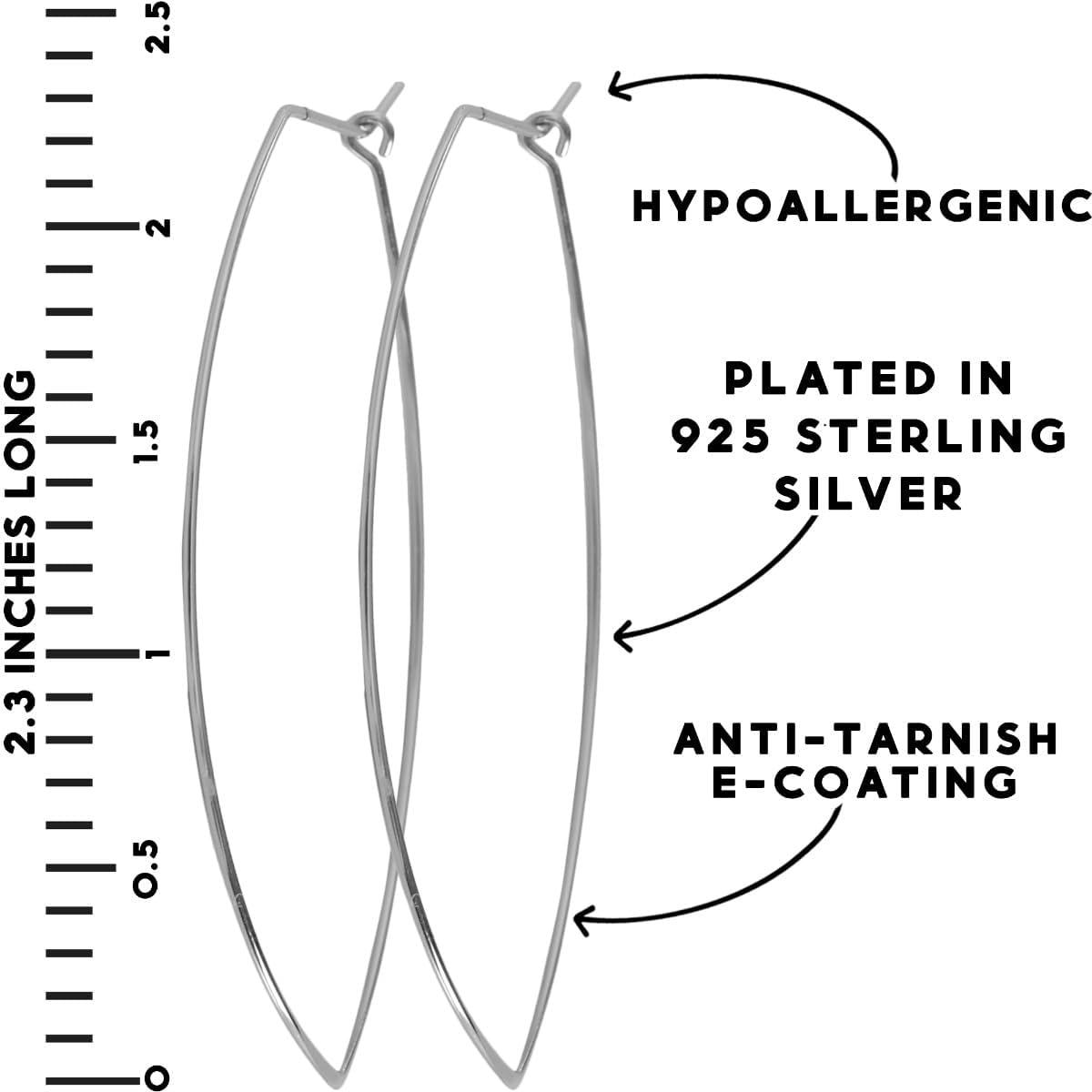 Marquise Threader Big Hoop Earrings for Women - Hypoallergenic and Safe for Sensitive Ears - Plated in 18k Gold or 925 Sterling Silver - Image 4