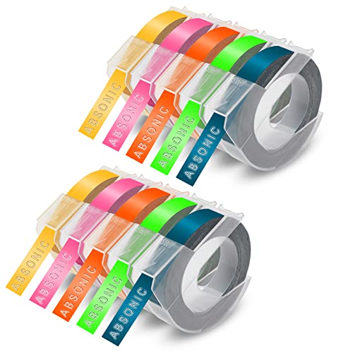 Absonic 10-Pack Embossing Label Tape Compatible for Dymo 3D Label Maker Tape Refills 3/8" 9mm for Dymo Organizer Xpress Pro 12966 Office Mate II 1540, Fluorescent Green/Pink/Orange/Lake Blue/Yellow