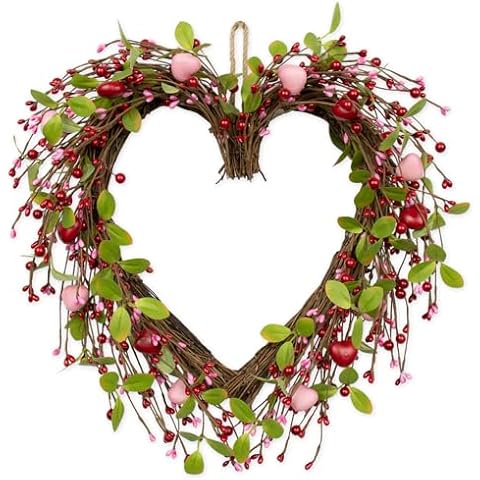 JINGHONG Valentine's Day Wreaths 18 Inch Valentines Day Wreath Heart Shaped Wreaths for Front Door with Red Pink Hearts for Anniversary Wedding Dinner Decorations Cover