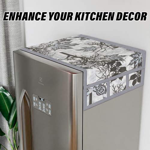 Image of Kuber Industries Fridge Top Cover with Pockets | Refrigerator Cover with 6 Utility Pockets | Grey