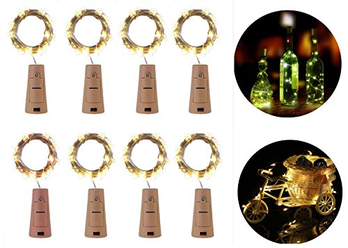 Wine Bottle Lights,Vdealen LED Cork Lights for Bottle,Copper Wire Bottle Lights for DIY, Party, Decor, Christmas, Halloween,Wedding-Warm White Light,20 LED,8 Pack
