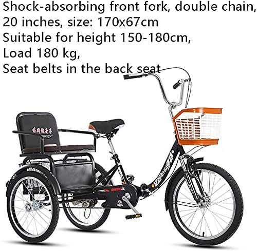 Triciclo para adultos, triciclos para compras y viajes, bicicleta de 3 ruedas de 20 pulgadas, 1 velocidad, con horquilla delantera amortiguada miniatura 2