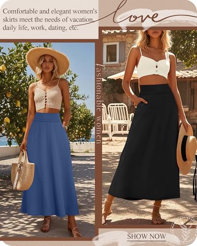 Ficerd 3 Pack Women's Maxi Long Skirts with Pockets, A Line Ankle Length High Waisted Flowy Soft Cotton Summer Casual Skirts2