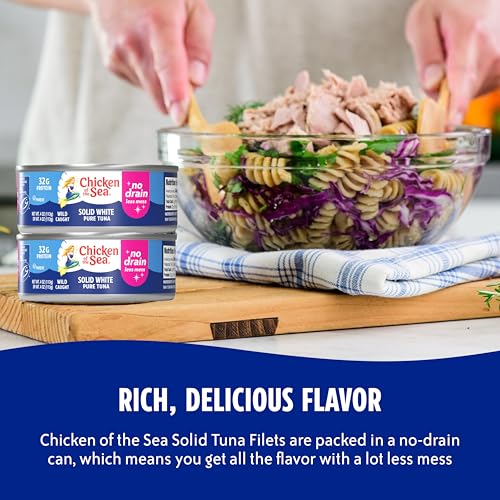 Image of Chicken of the Sea Wild Caught Solid White Pure Albacore, No Drain, 4 oz Cans, 24-Count - High Protein 100% Classic Tuna in No Drain Can for Less Mess - Delicious, Easy, Nutritious Ready to Eat Meals