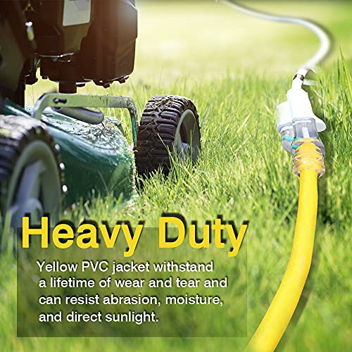 Ep 25 Ft Lighted Outdoor Extension Cord - 10/3 Sjtw Heavy Duty Yellow Extension Cable With 3 Prong Grounded Plug For Safety, Ul Listed #TOP3