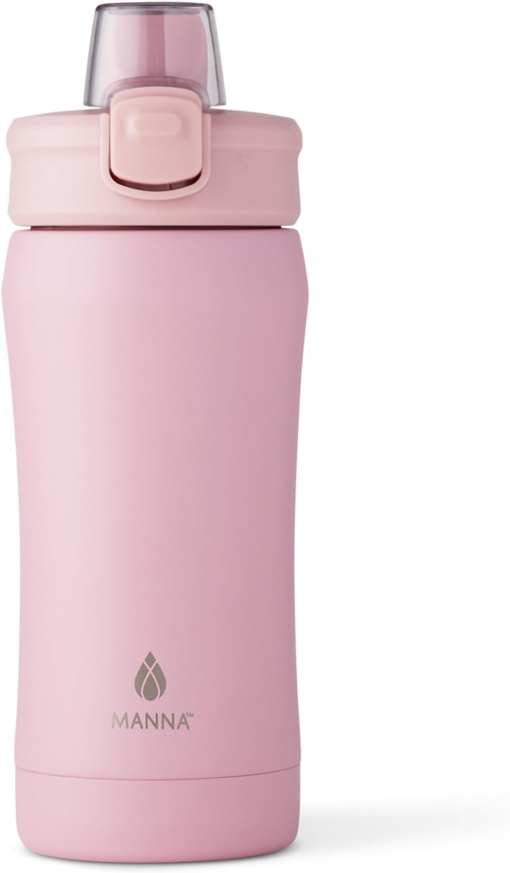 Manna Push Stainless Steel Bottle with Push-open Locking Lid and Sipping Spout - 16 Oz - Rose Powder Coat