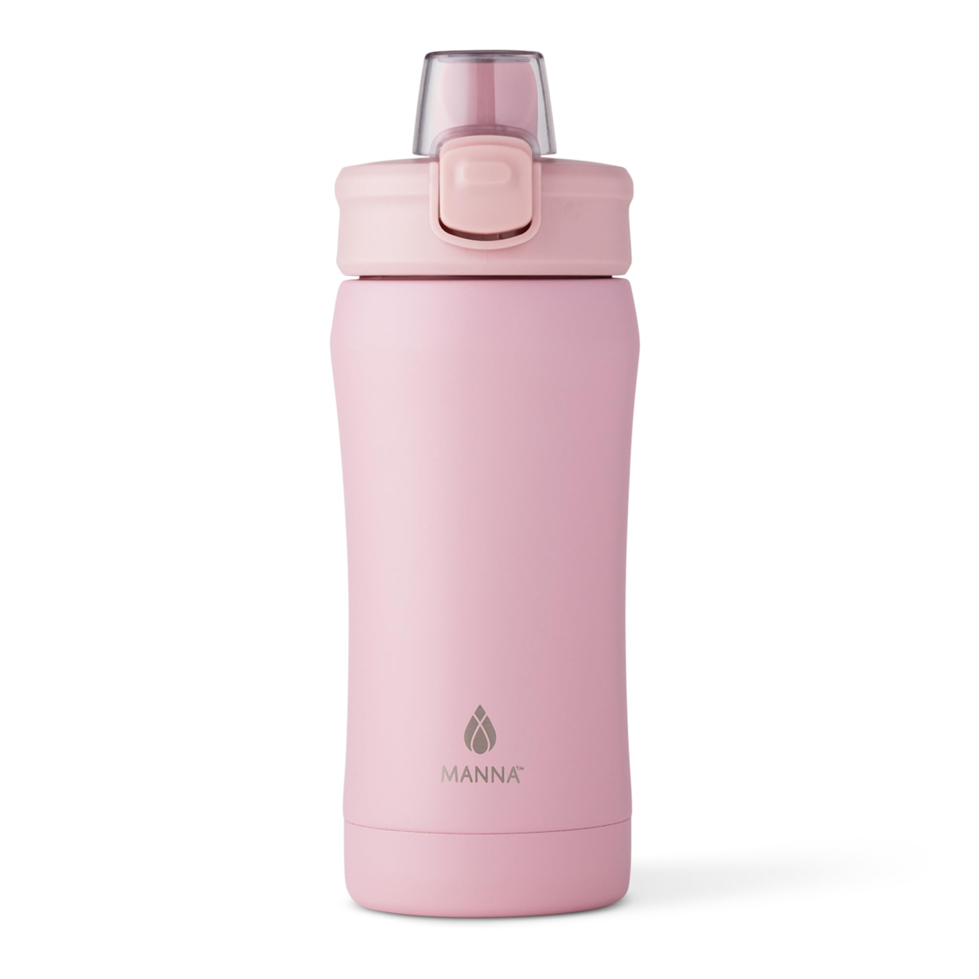 Manna Push Stainless Steel Bottle with Push-open Locking Lid and Sipping Spout - 16 Oz - Rose Powder Coat