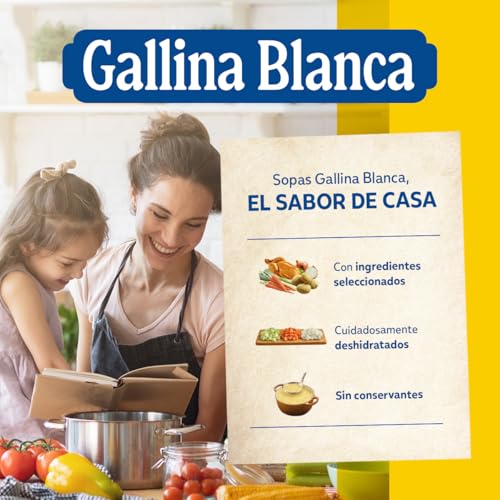 GALLINA BLANCA Sopa de Pollo con Fideos Finos | Sopa Deshidratada | Sin Conservantes, Baja en Grasa - Sobre 71g, 4 raciones