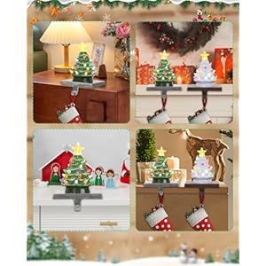 Ceramic Christmas Stocking Holders with LED - Green and White Set of 2 for Mantle & Window Ceramic Christmas Stocking Holders with LED Green and White Set of 2 for Mantle Window