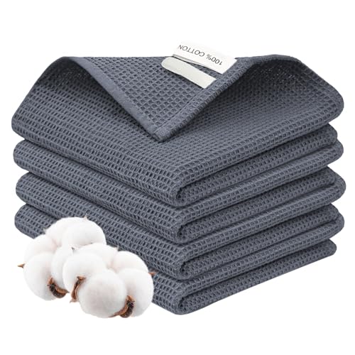 CDRPD 4 Piezas Paños de Cocina 35 * 35 cm,Trapos Cocina,Paños Cocina 100% Algodón,Trapos de Cocina para Secar,Towels Toallas de Cocina,Toallas de Té,Toallas de Plato,Paño Cocina(Gris Oscuro)