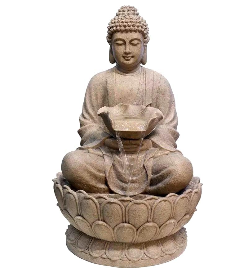Double Lotus Buddha Water Fountain for Indoor Outdoor Home Decor Farmhouse Decor Garden Patio Deck Porch Gift Gifting with LED Lights Water Pump (43 Inch, Beige)-picture-25