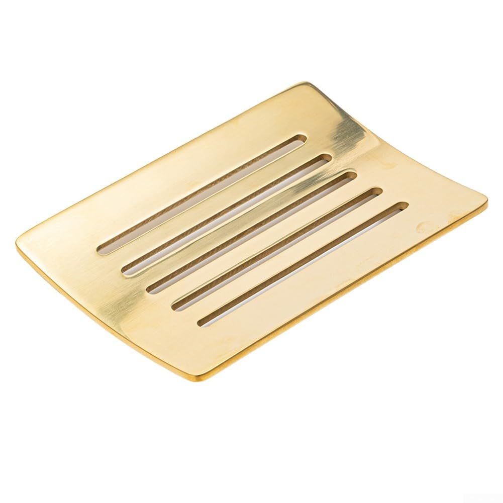 Spelonify Rustproof Soap Dish for Bathroom & Kitchen, Stainless-Steel Draining Soap Holder, with Gold Finish, compact-sized Soap Saver Tray for Modern Bathroom
