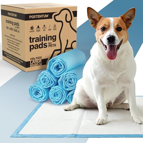 PORTENTUM Alaise pour Chien 60x60 cm 100 unités – 6 Couches absorbantes antifuite – Alèse jetable pour éducation – Tapis Absorbant Chien Anti-odeurs