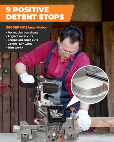 Dwt HM1247A Sliding Miter Saw, 12-Inch Compound Miter Saw With Double Bevel Cutting(-45°/0°/+45°)/Laser Guide/9 Positive Stops/3800Rpm thumb #5