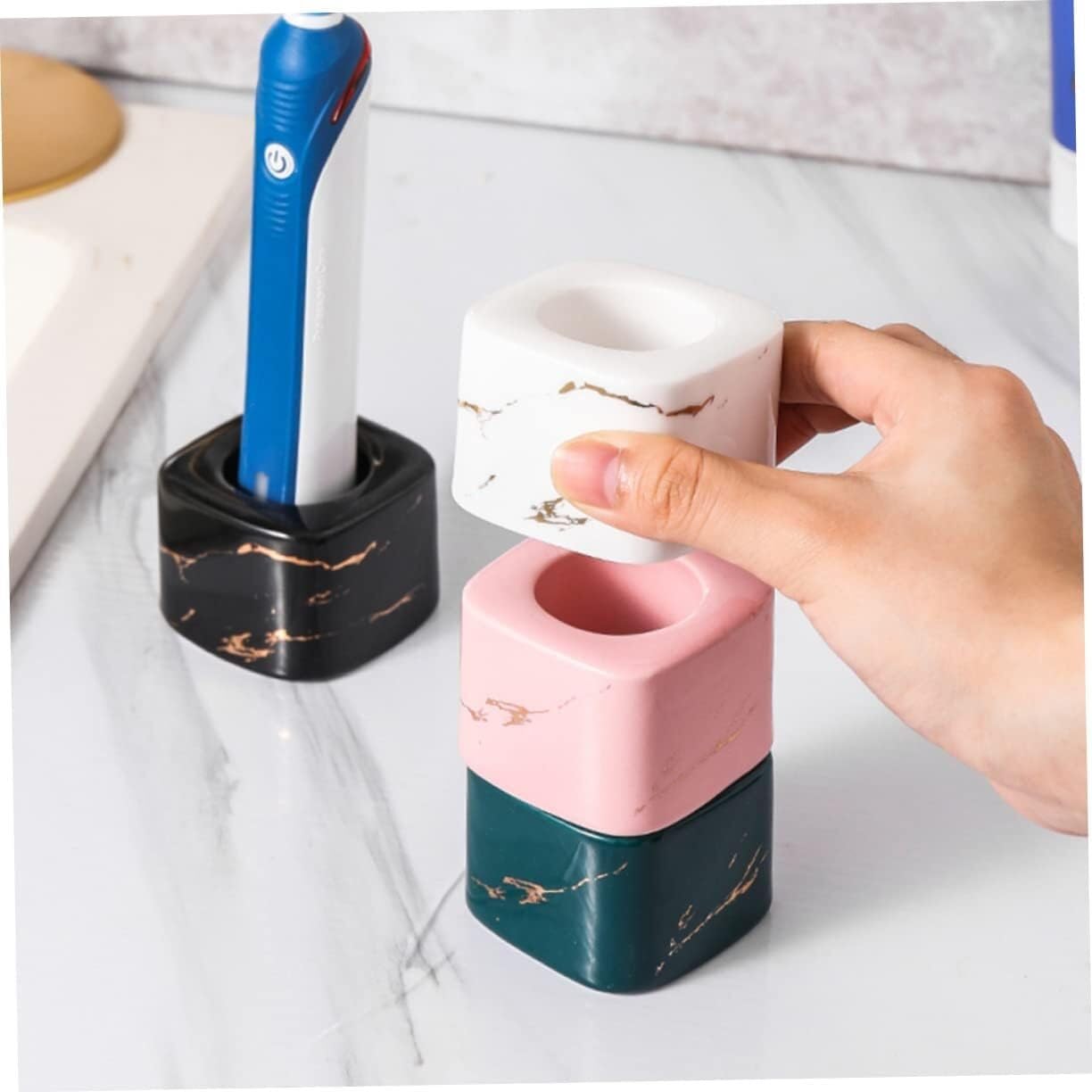 Zahnbürstenhalter Caddy, Zahnbürstensockel, elektrische Zahnbürste, elektrischer Zahnbürstenhalter, Keramik-Zahnbürstenhalter, Keramik-Zahnbürstenständer, Kosmetikpinsel, Becher, elektrische Zahnbürst