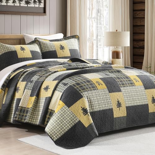 Image of Cabin Plaid Quilts Queen Size - 100% Cotton Western Bedding Set