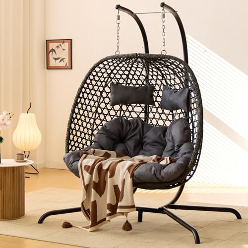 Double Hanging Swing Egg Chair with Stand, Hexagon...
