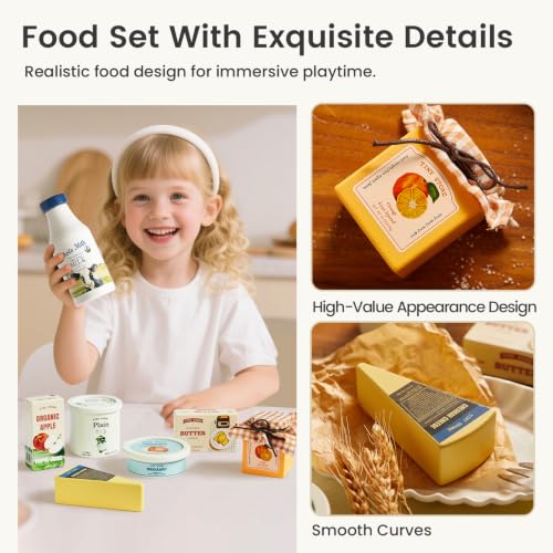 Image of Tiny Land Wooden Play Food for Kids Kitchen, Pretend Food Dairy Set Toy