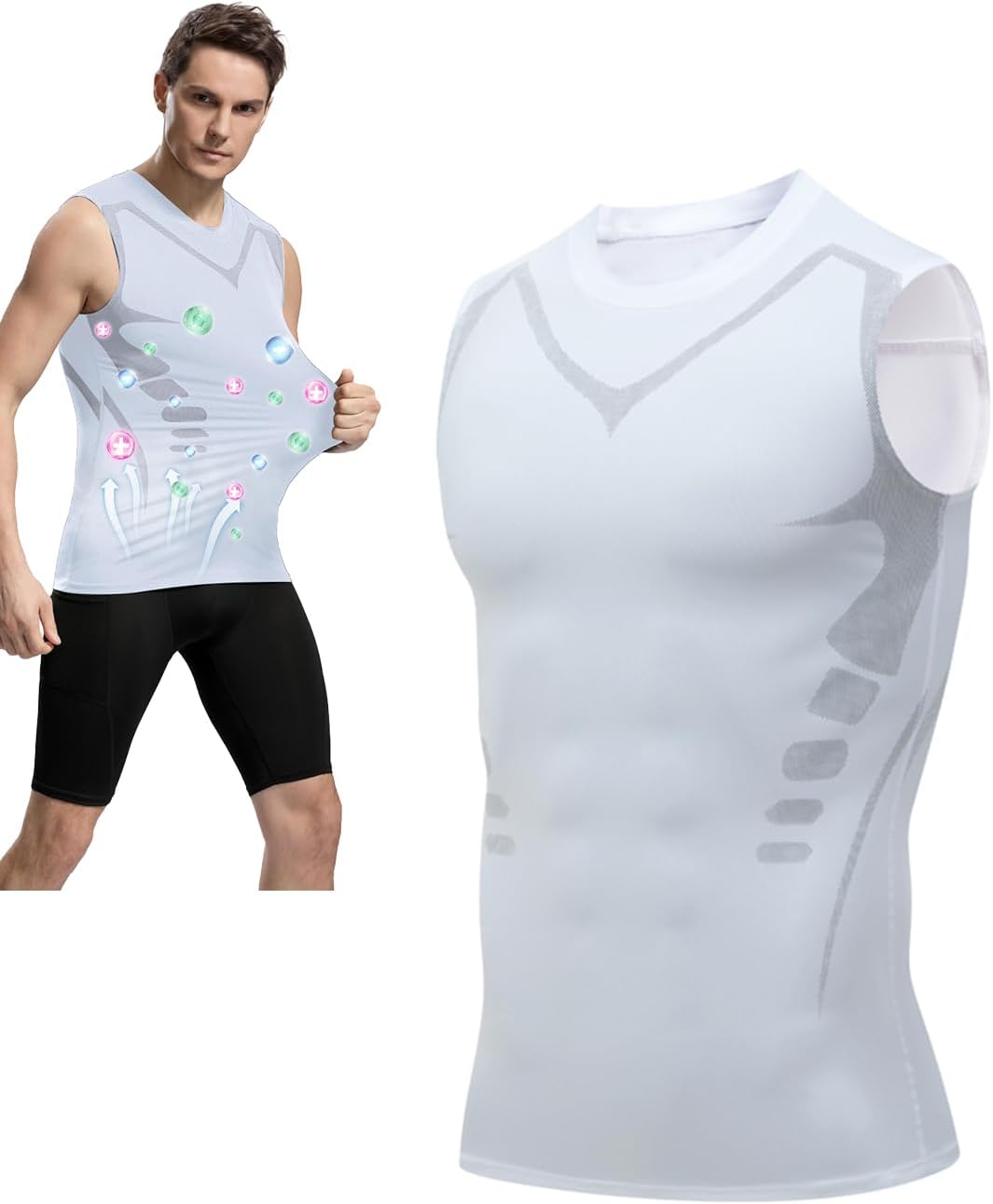 SHEKINI Men's New Version Ionic Compression Shirt Sleeveless Vest Body Shaping Tank Top Tummy Control