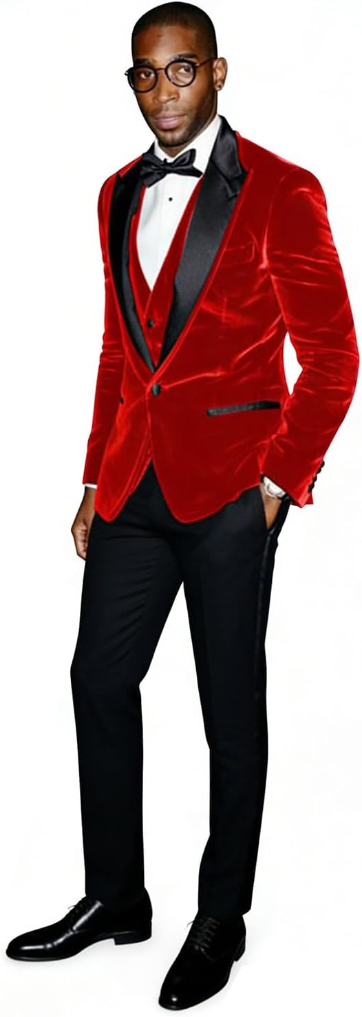 Men's Suit Velvet Three Pieces Set One Button Wedding Tuxedo