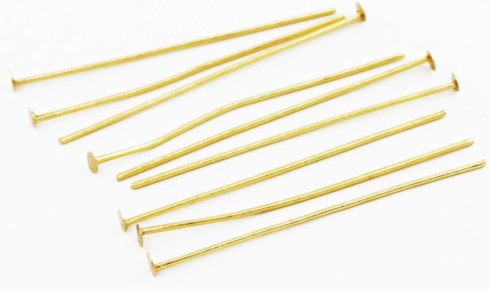 100pcs/Lot (40mm) Stainless Steel Flat Head Pin Findings Dressmaker T pins For DIY Jewelry Earring Making crystals LAMP BEAD Accessories (Gold, 100pcs 40mm)
