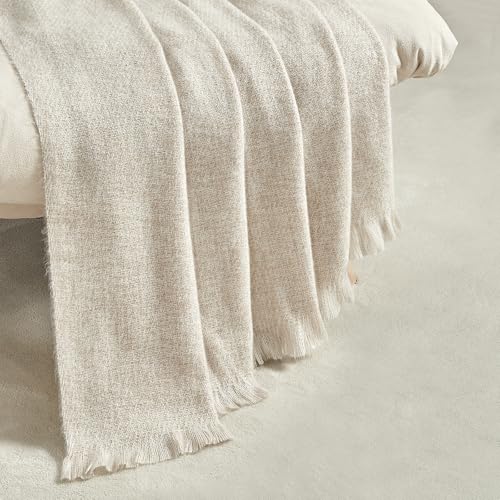 BOURINA Überwurf aus Kaschmirimitat, Fransen, dekorativ, leicht, weich, gemütlich, für Bett oder Sofa, Outdoor-Decke, 127 x 178 cm, Beige
