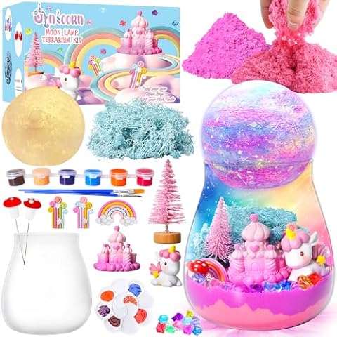 Unicorn Terrarium Kit for Kids with DIY Moon Lamp - Light Up Terrarium for Girls 4-12 Years - Creative Arts & Crafts Birthday Gift Fun Unicorn Toy for Ages 4-12 - Perfect for Girls Aged 5 6 7 8 Cover