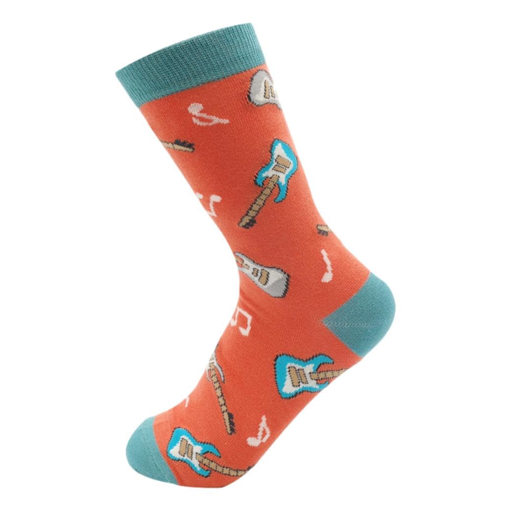 Miss Sparrow Women's Multicoloured Electric Guitars On Orange Socks