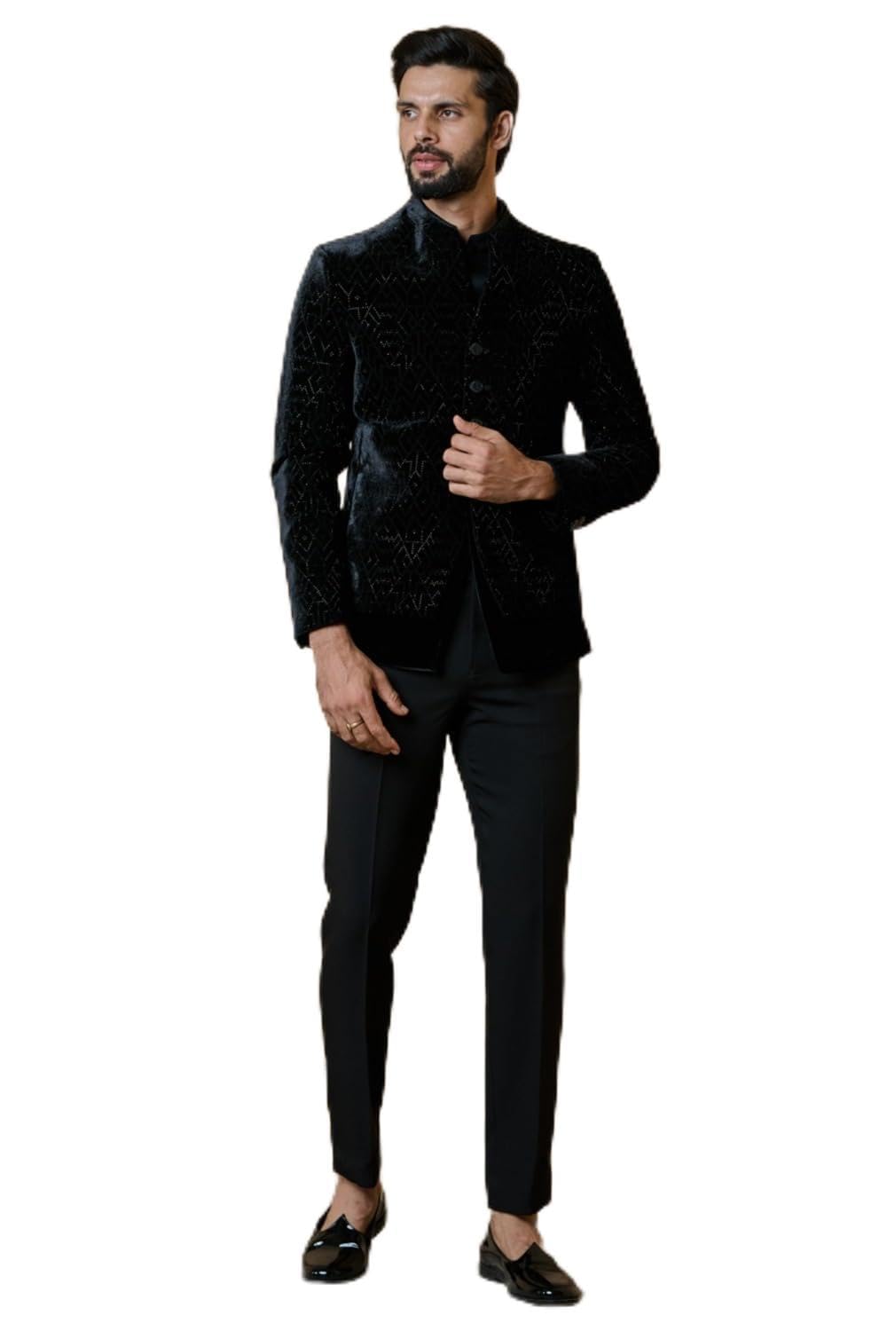 tasva Black Layered Hotfix Bandhgala For Men-picture-26