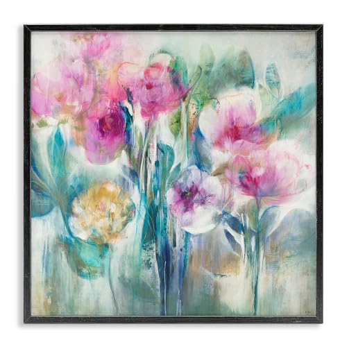 Delicate Rainy Peonies Painterly Floral, 12 x 12 Inch Framed Giclée Print