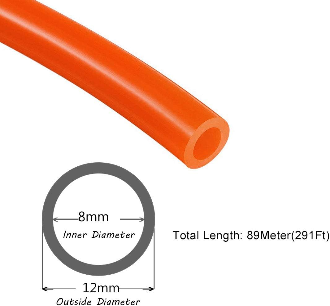 Beduan Pneumatic Tubing Pipe, 12mm x 8mm Orange 291ft/89Meter, Air Compressor PU Hose Line Tube for Fluid Transfer