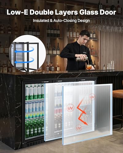 Image of VEVOR Back Bar Cooler, 11.4 Cu.Ft Commercial Beverage Refrigerator with 3 Glass Door, Large Under Counter Fridge w /LED Lighting, Shelf, Low-E Glass Display Cooler for Store, Lobby, Restaurant, Pub