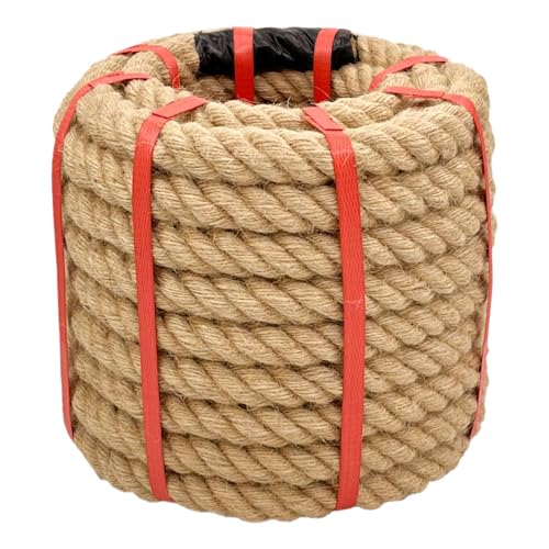 Chmentnanza 1 Inch x 50 Ft Hemp Rope - Heavy Duty 4 Strand Twisted Twine for Crafts Nautical Decor Tug of War Landscaping Gardening & Railing (900 lbs Break Strength Natural Brown)