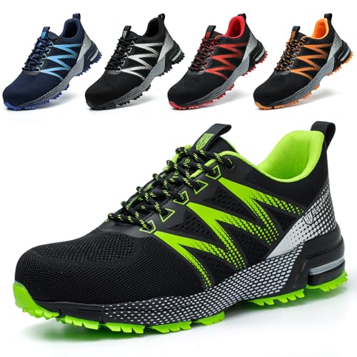 Bawalon Scarpe Antinfortunistiche Uomo Scarpe da Lavoro Donna Leggere con Punta in Acciaio Scarpe Sicurezza Traspiranti Comode Verde 38 EU