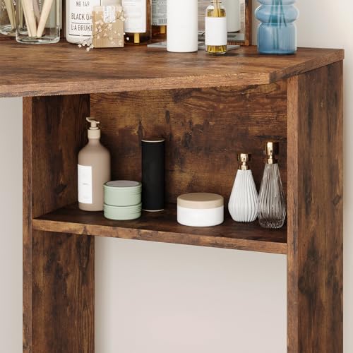 GarveeHome Corner Vanity and Stool, Corner Vanity Desk with Mirror and Lights, Corner Makeup Vanity with Power Outlet, 3 Color & Brightness Adjustable Light, Makeup Vanity for Girls,Dark Brown