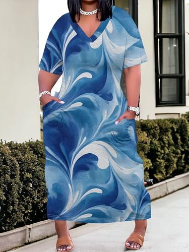 Image of PinkPatty Women's Plus Size Short Sleeve Maxi Dress Casual Loose V Neck Long Dress with Pockets