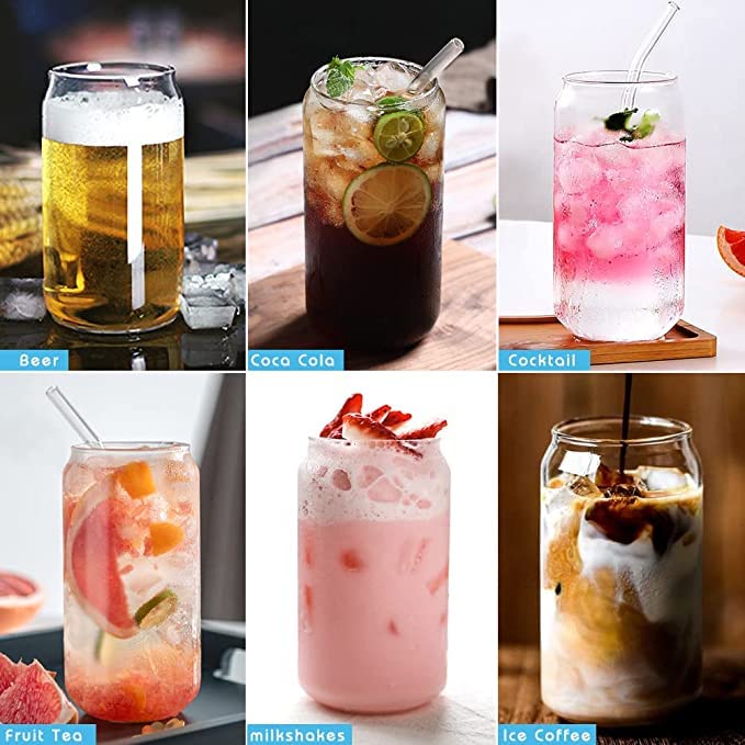 Image of PrimeWorld European 540 ml Crystal Clear Can Beer Glasses with Straw Set of 6 Pcs Pint Glass. Craft Glass, Pilsner Glasses,Cup. Cocktail Glass Gifts for Men