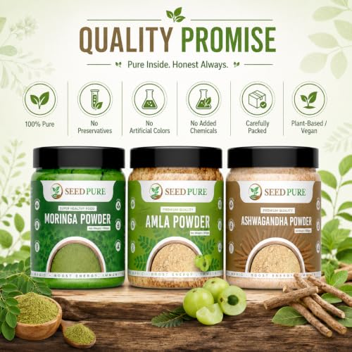 Image of Moringa + Amla + Ashwagandha Powder india, Drumstick Leaf Supplement for Digestion & Immunity, Ayurvedic Superfood, 100g moringa + amla + ashwagandha pack of 3 (300g)