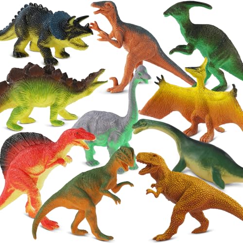 Zippytots Dinosaur Toys for Kids 3-5, 10 PCS Realistic Plastic Dinosaur Figure Toy Set Including T-Rex, Stegosaurus, Spinosaurus, Ideal Gift for Toddlers Boys Girls, Dino Boy Toy